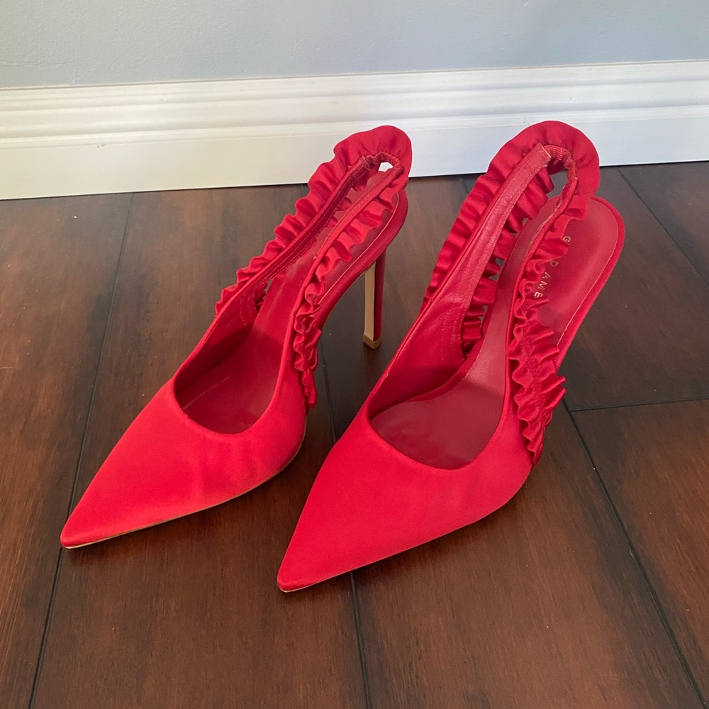 Red Ruffled Stiletto Heels - Picture 2 of 3